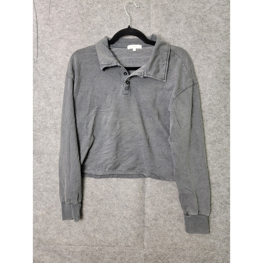 Ultra Flirt Womens Gray Long Sleeve Collared Crop Top Blouse Sz L RK322789